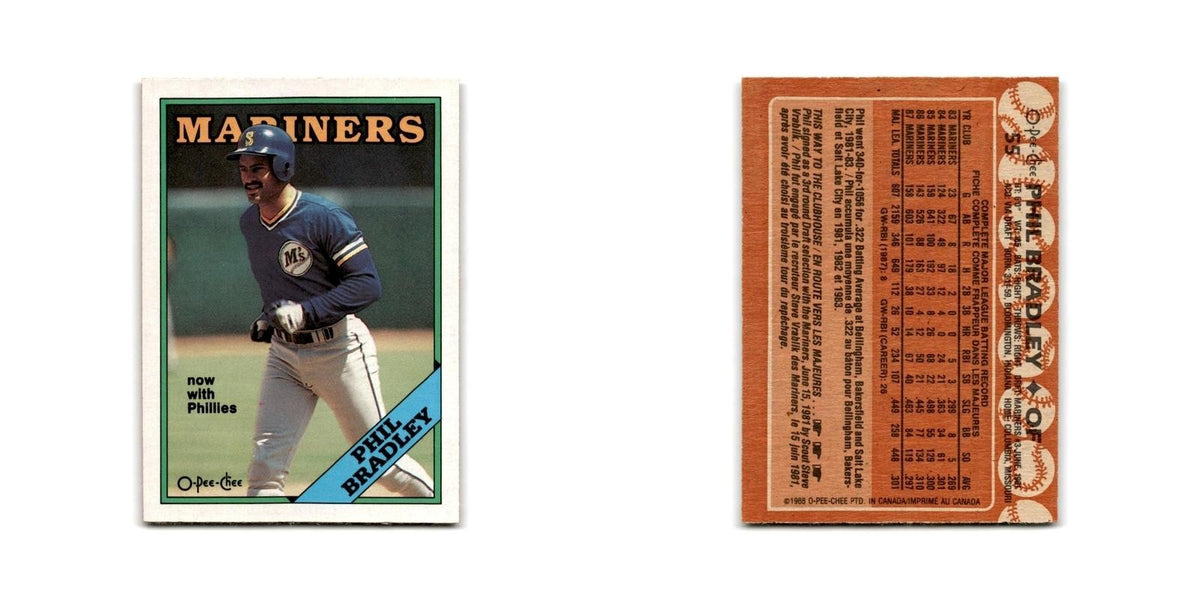 Phil Bradley 1988 O-Pee-Chee #55 Philadelphia Phillies Baseball Card NM