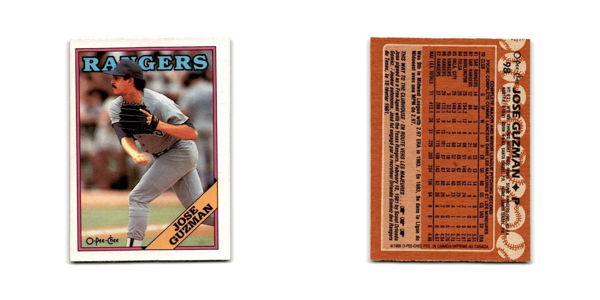 Jose Guzman 1988 O-Pee-Chee #98 Texas Rangers Baseball Card NM