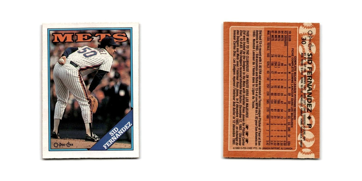 Sid Fernandez 1988 O-Pee-Chee #30 New York Mets Baseball Card NM