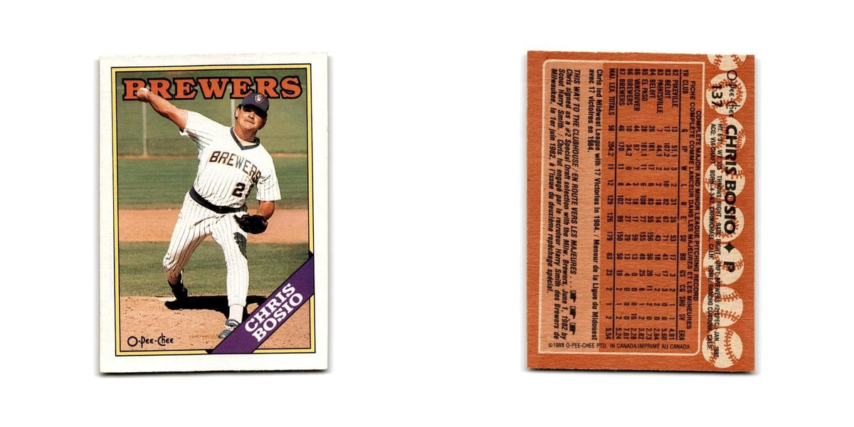 Chris Bosio 1988 O-Pee-Chee #137 Milwaukee Brewers Baseball Card NM