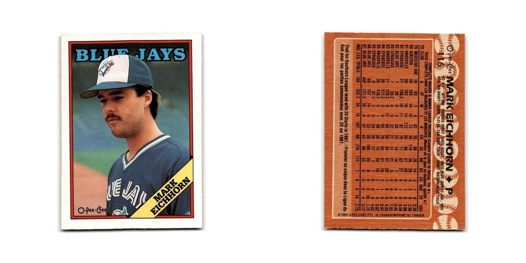 Mark Eichhorn 1988 O-Pee-Chee #116 Toronto Blue Jays Baseball Card NM