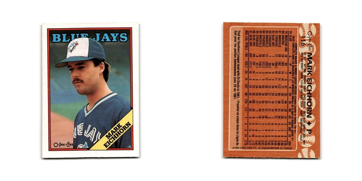 Mark Eichhorn 1988 O-Pee-Chee #116 Toronto Blue Jays Baseball Card NM