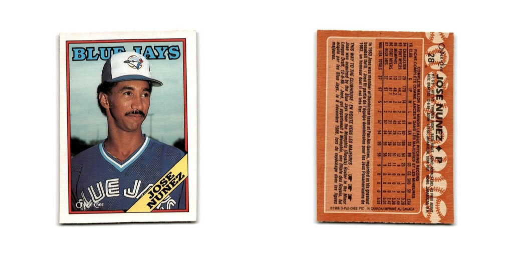 Jose Nunez 1988 O-Pee-Chee #28 Toronto Blue Jays Baseball Card NM