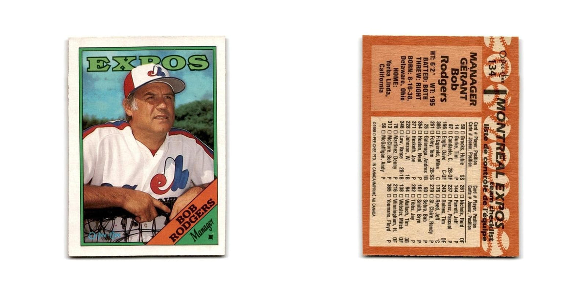 Bob Rodgers 1988 O-Pee-Chee #134 Montreal Expos Baseball Card NM