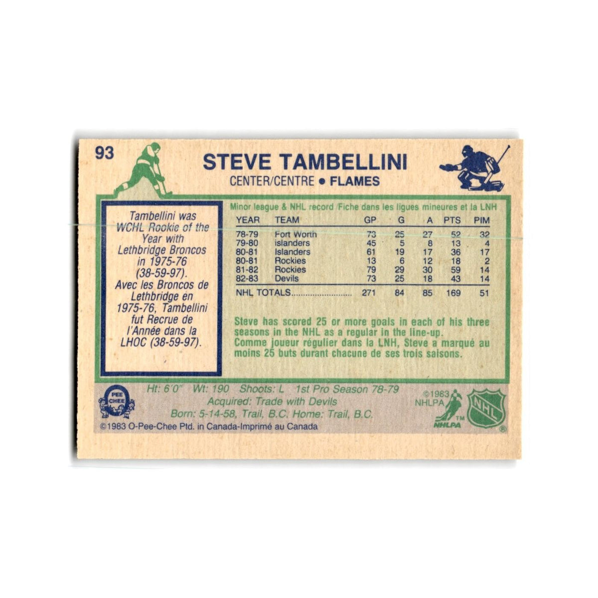 1983 O-Pee-Chee Steve Tambellini Calgary Flames #93