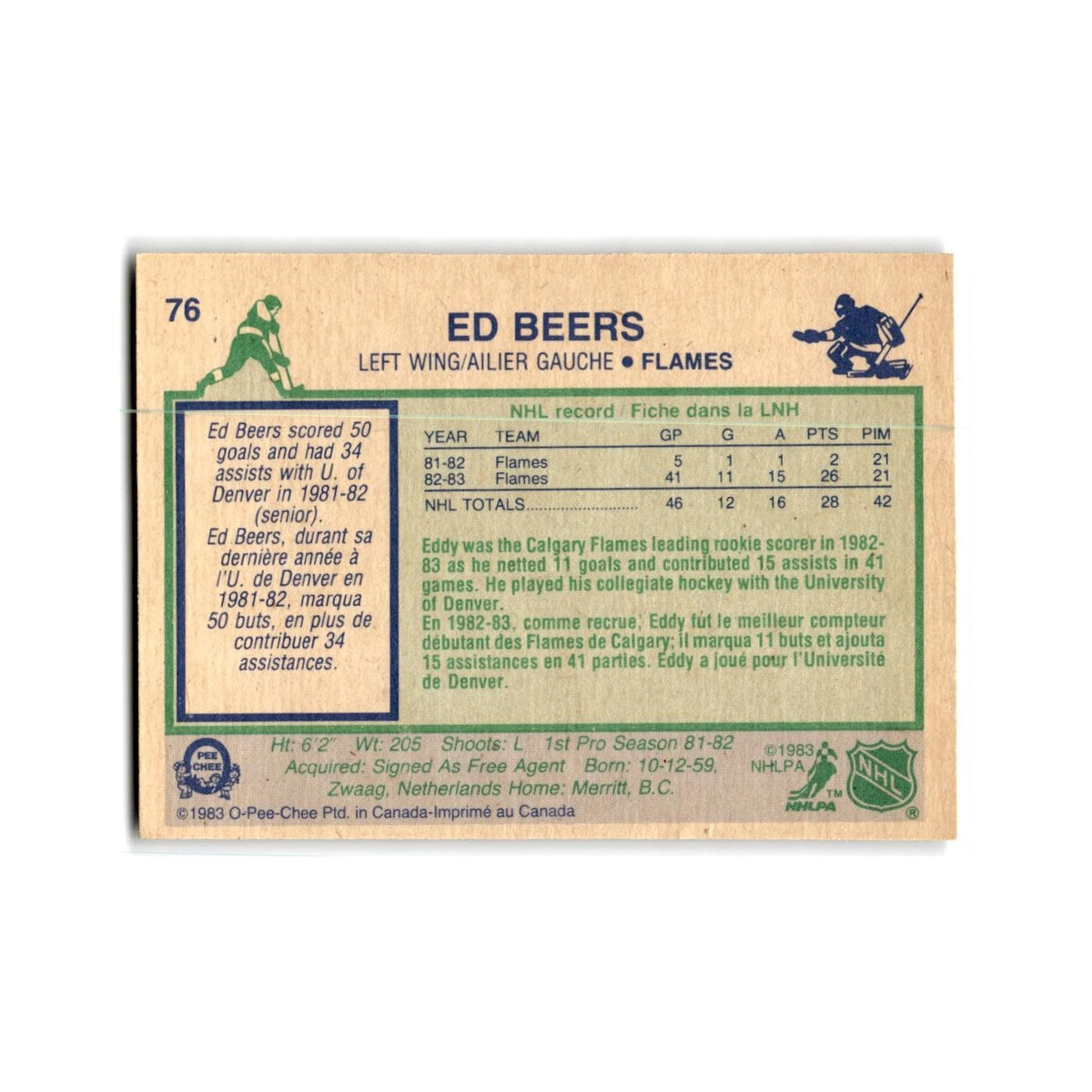 1983 O-Pee-Chee Ed Beers RC Calgary Flames #76