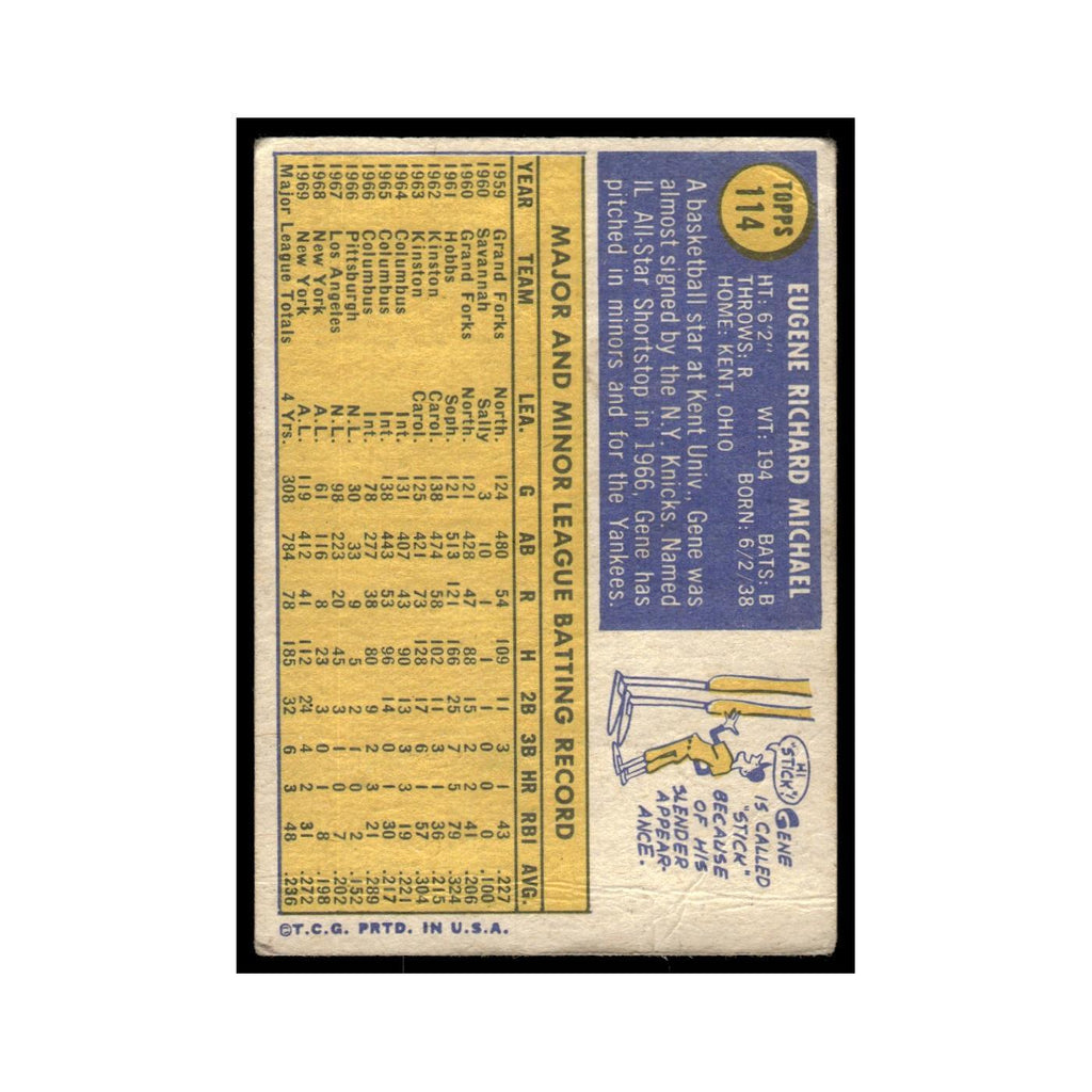 1970 Topps Baseball Card (Damaged) Gene Michael #114