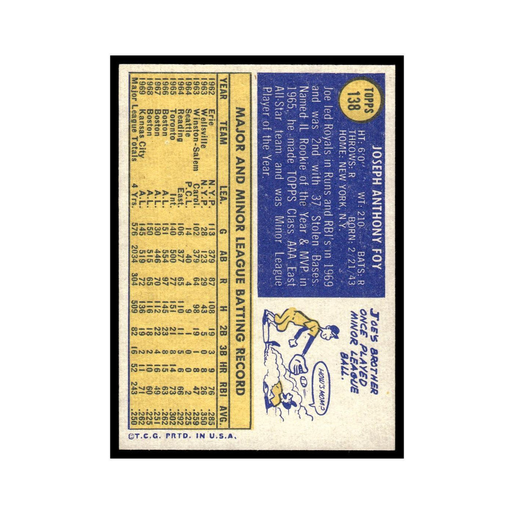 1970 Topps Baseball Card (Damaged) Joe Foy #138
