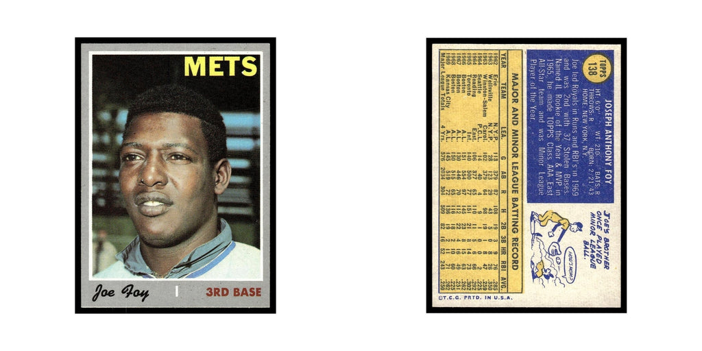 1970 Topps Baseball Card (Damaged) Joe Foy #138