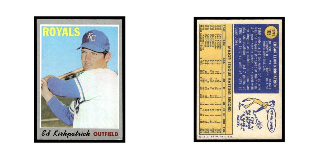 1970 Topps Baseball Card (Damaged) Ed Kirkpatrick #165