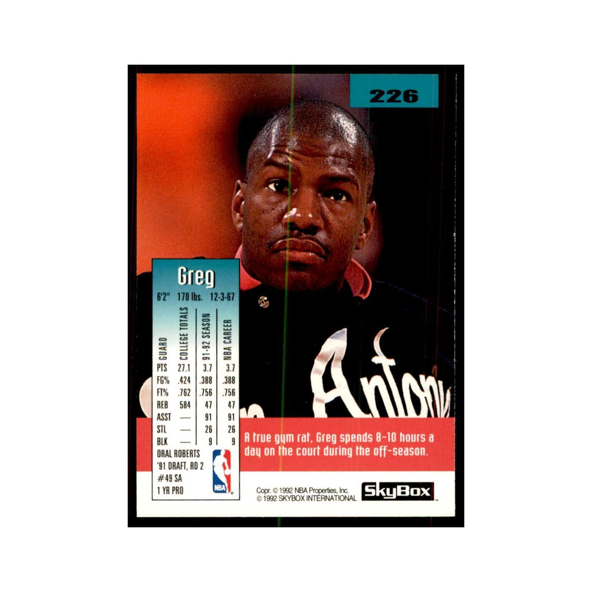 1992 SkyBox Greg Sutton Basketball Cards #226
