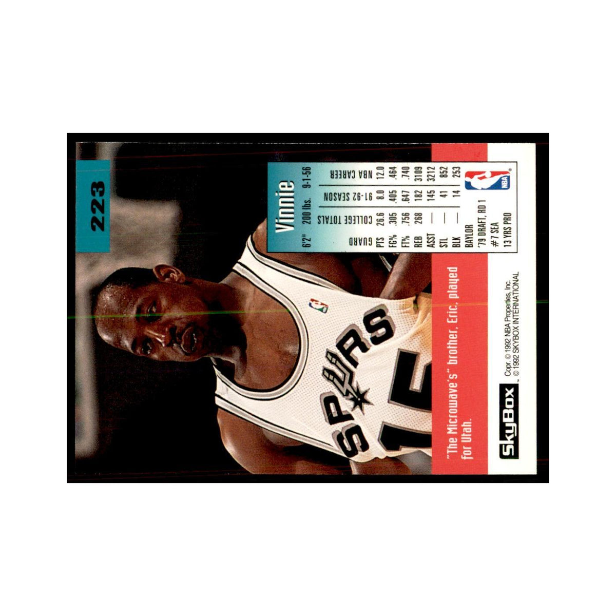 1992 SkyBox Vinnie Johnson Basketball Cards #223