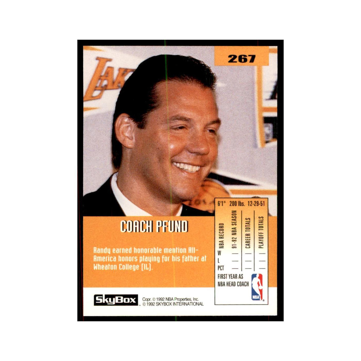 1992 SkyBox Randy Pfund Basketball Cards #267