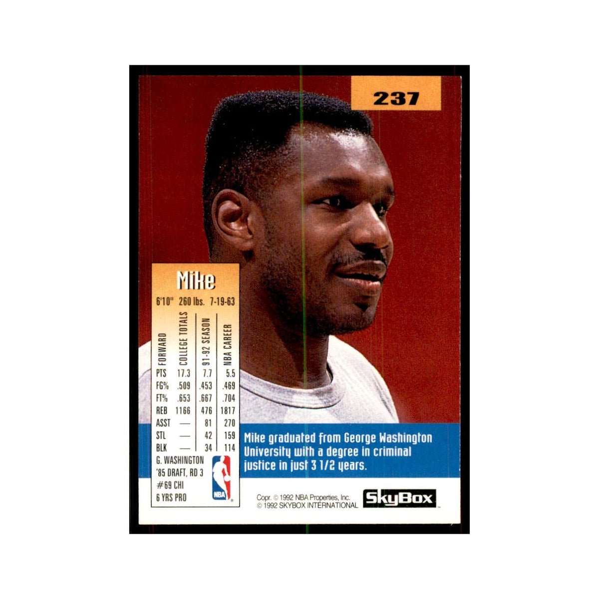 1992 SkyBox Mike Brown Basketball Cards #237