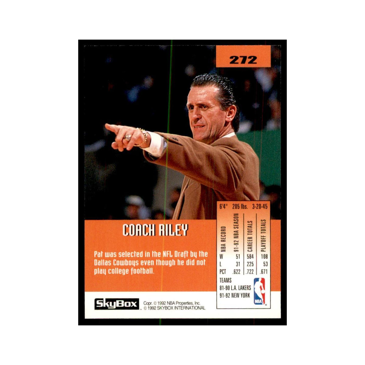 1992 SkyBox Pat Riley Basketball Cards #272