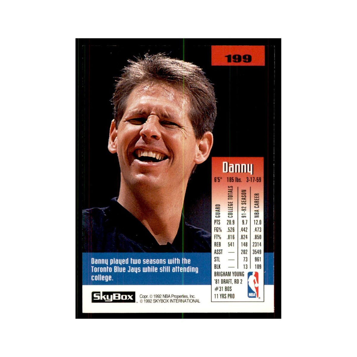 1992 SkyBox Danny Ainge Basketball Cards #199
