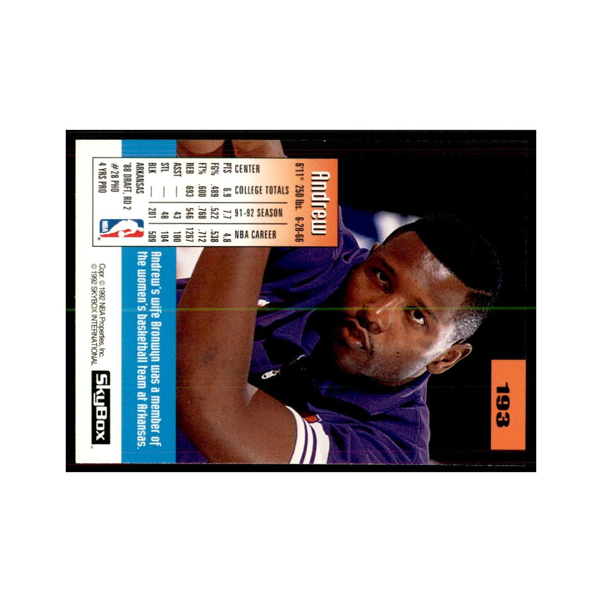 1992 SkyBox Andrew Lang Basketball Cards #193