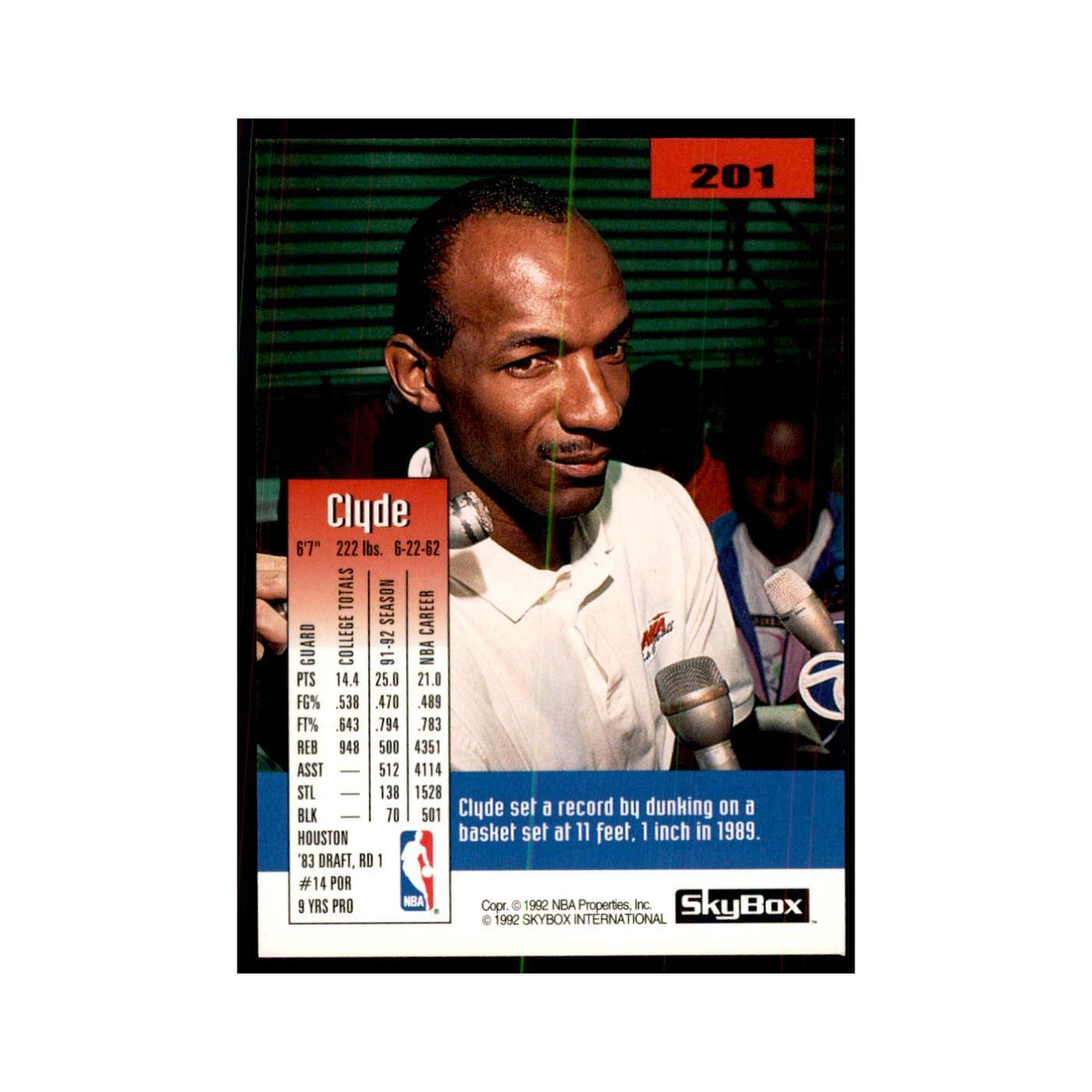1992 SkyBox Clyde Drexler Basketball Cards #201