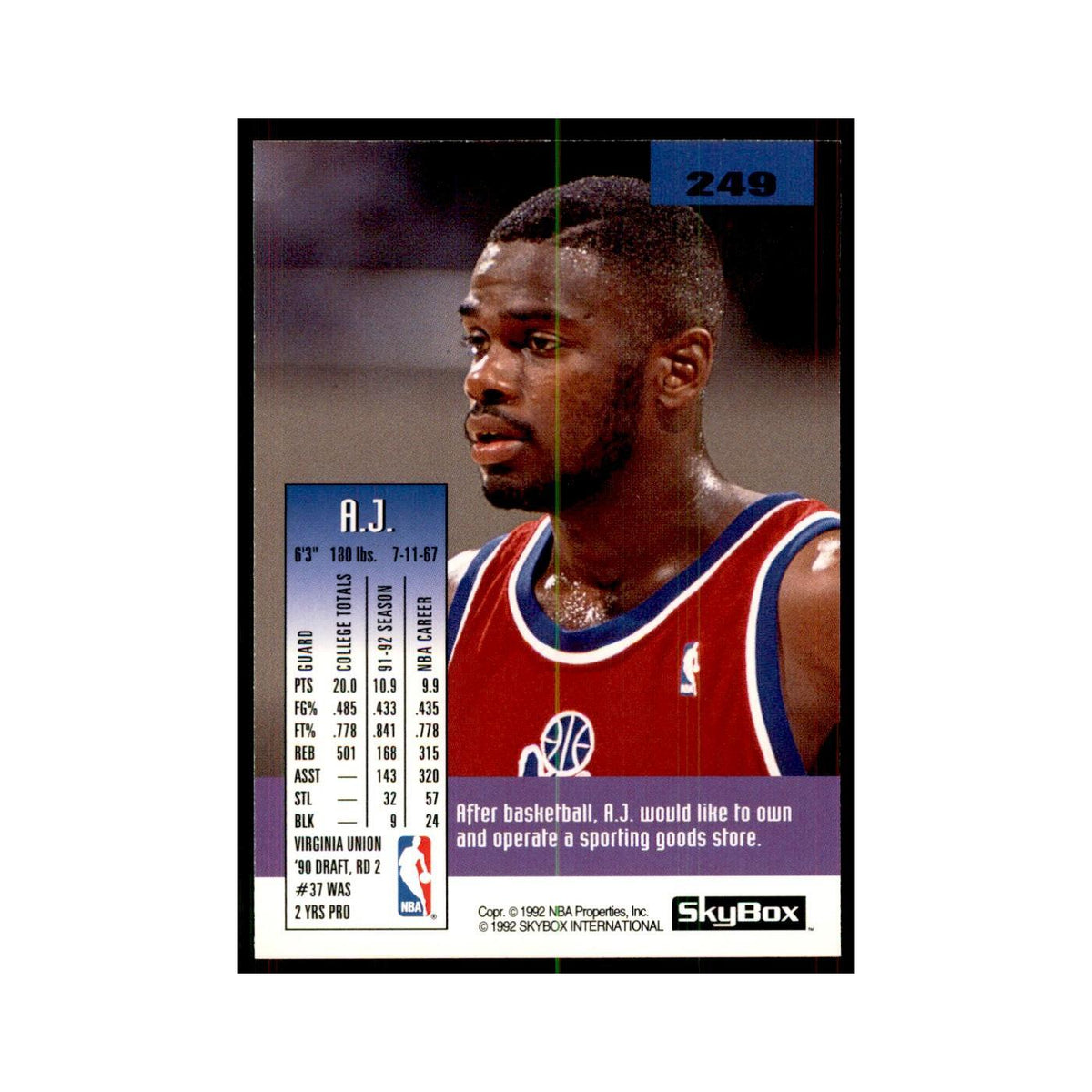1992 SkyBox A.J. English Basketball Cards #249