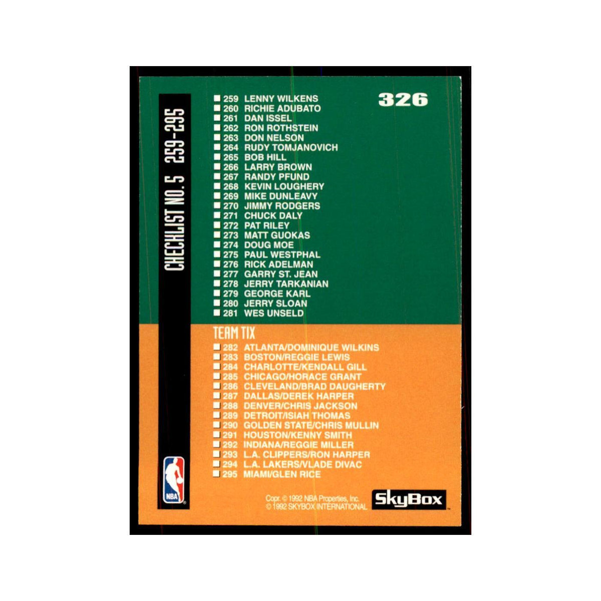 1992 SkyBox Checklist 5 Basketball Cards #326