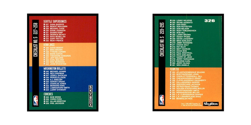 1992 SkyBox Checklist 5 Basketball Cards #326