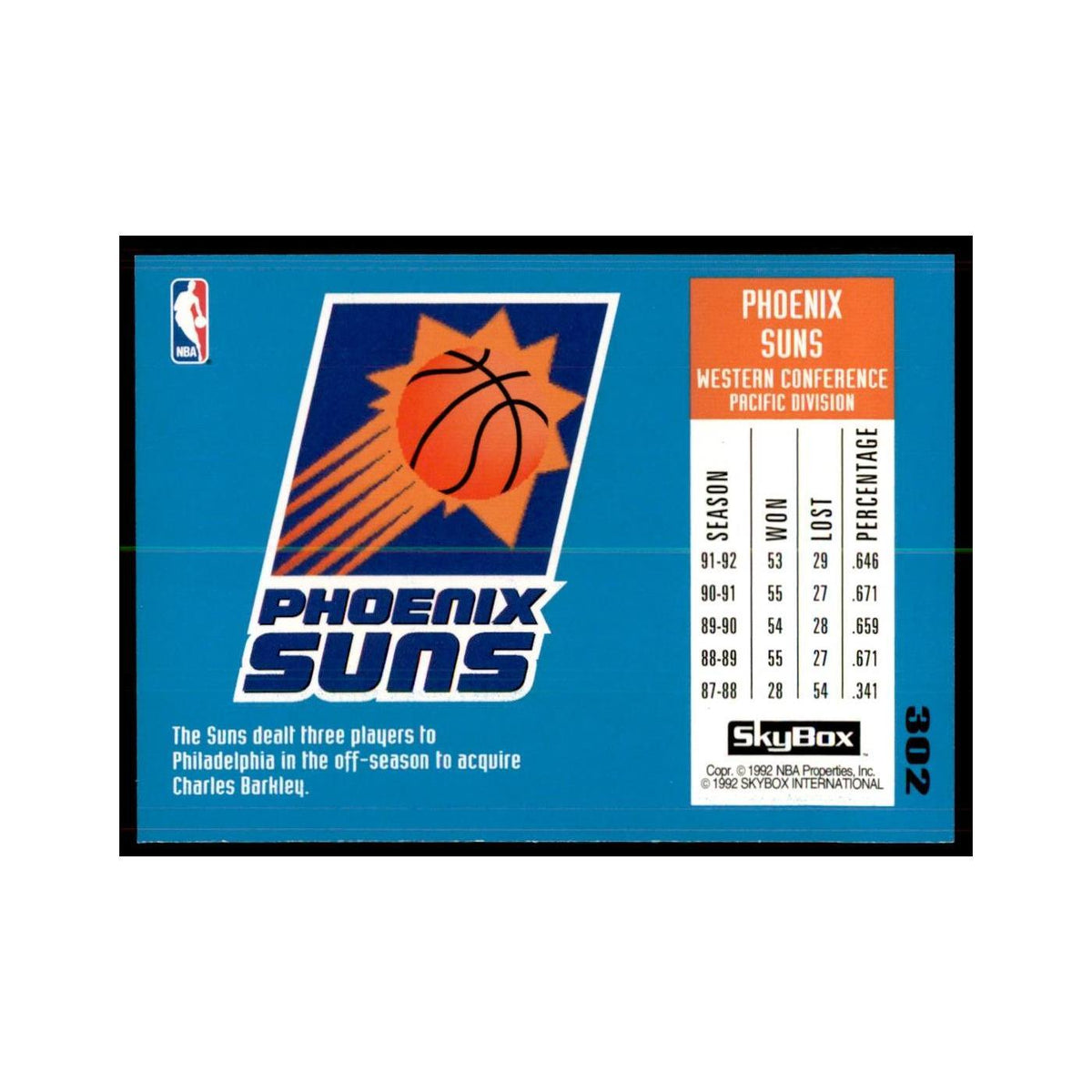 1992 SkyBox Phoenix Suns Basketball Cards #302
