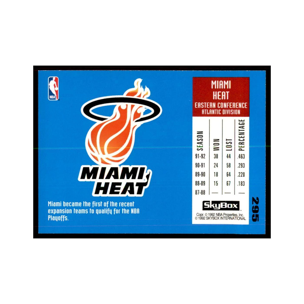 1992 SkyBox Miami Heat Basketball Cards #295