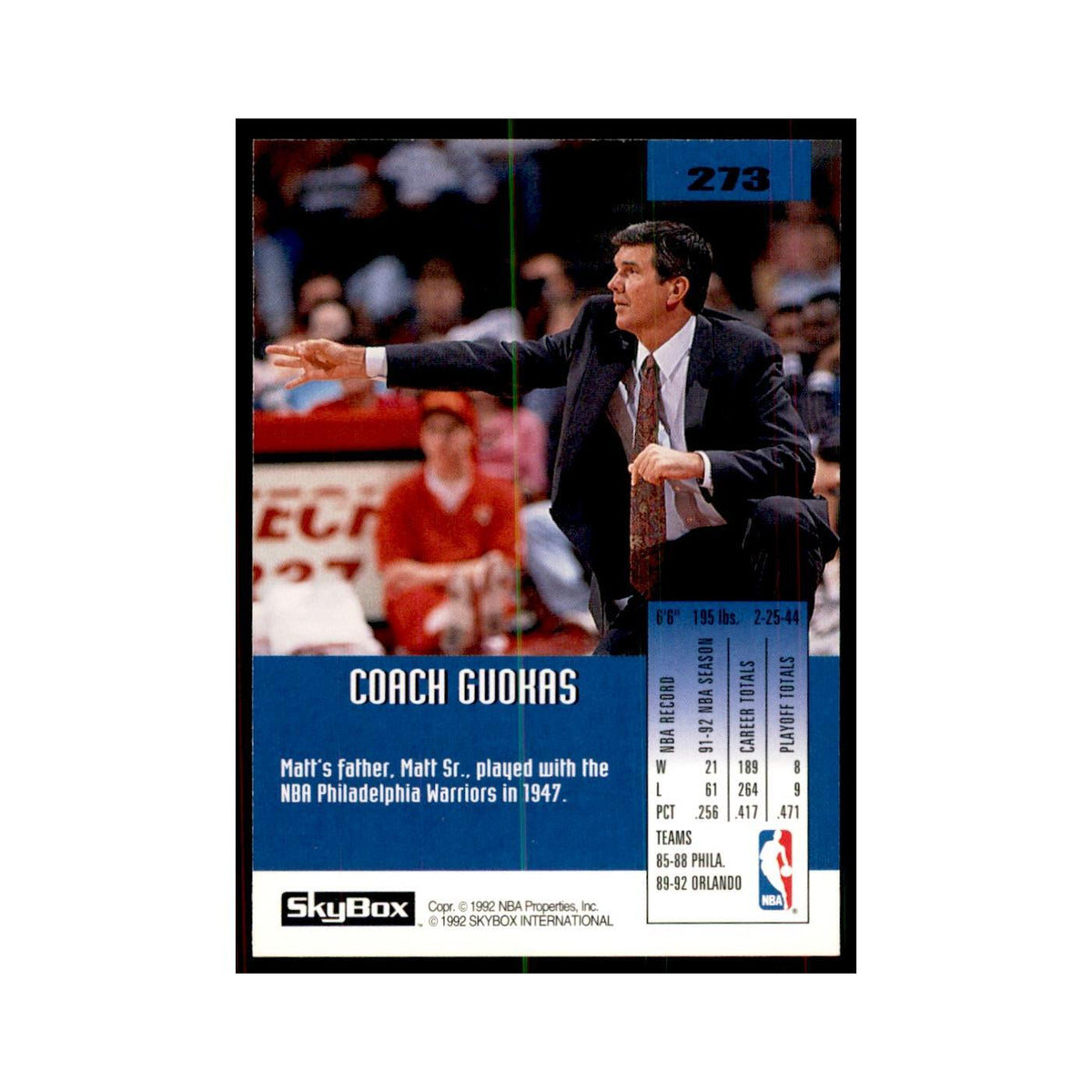 1992 SkyBox Matt Guokas Basketball Cards #273