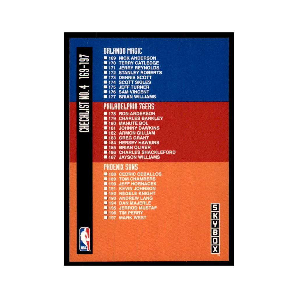 1992 SkyBox Checklist 4 Basketball Cards #325