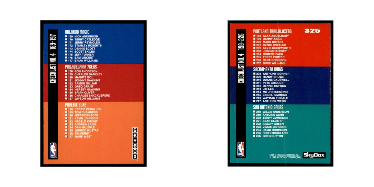 1992 SkyBox Checklist 4 Basketball Cards #325