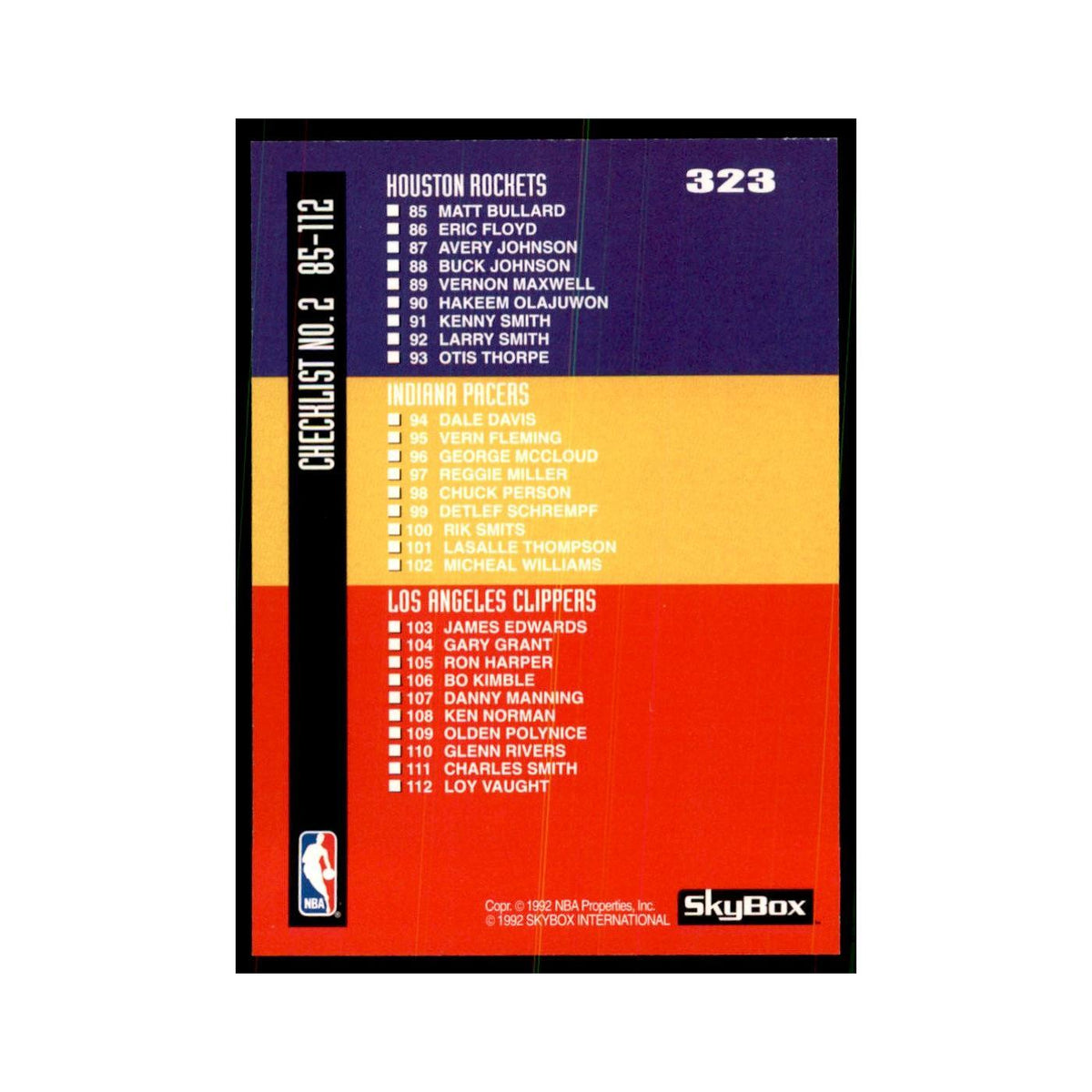 1992 SkyBox Checklist 2 Basketball Cards #323