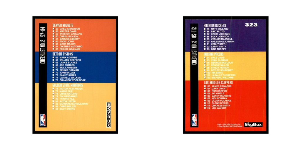 1992 SkyBox Checklist 2 Basketball Cards #323