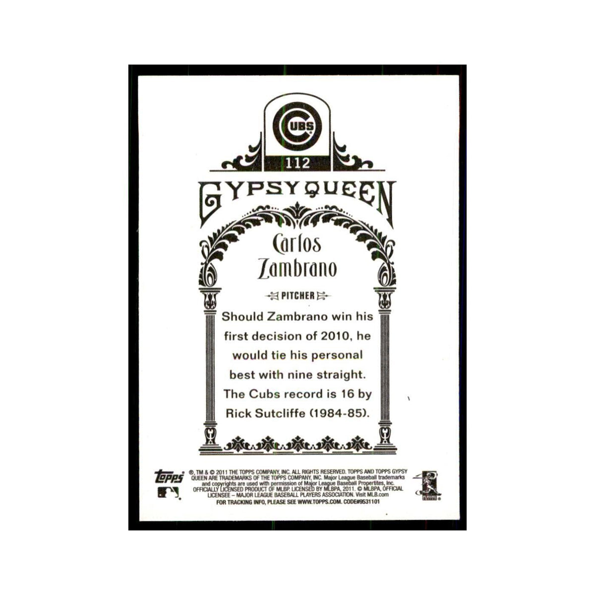 2011 Topps Gypsy Queen Carlos Zambrano Baseball Cards #112