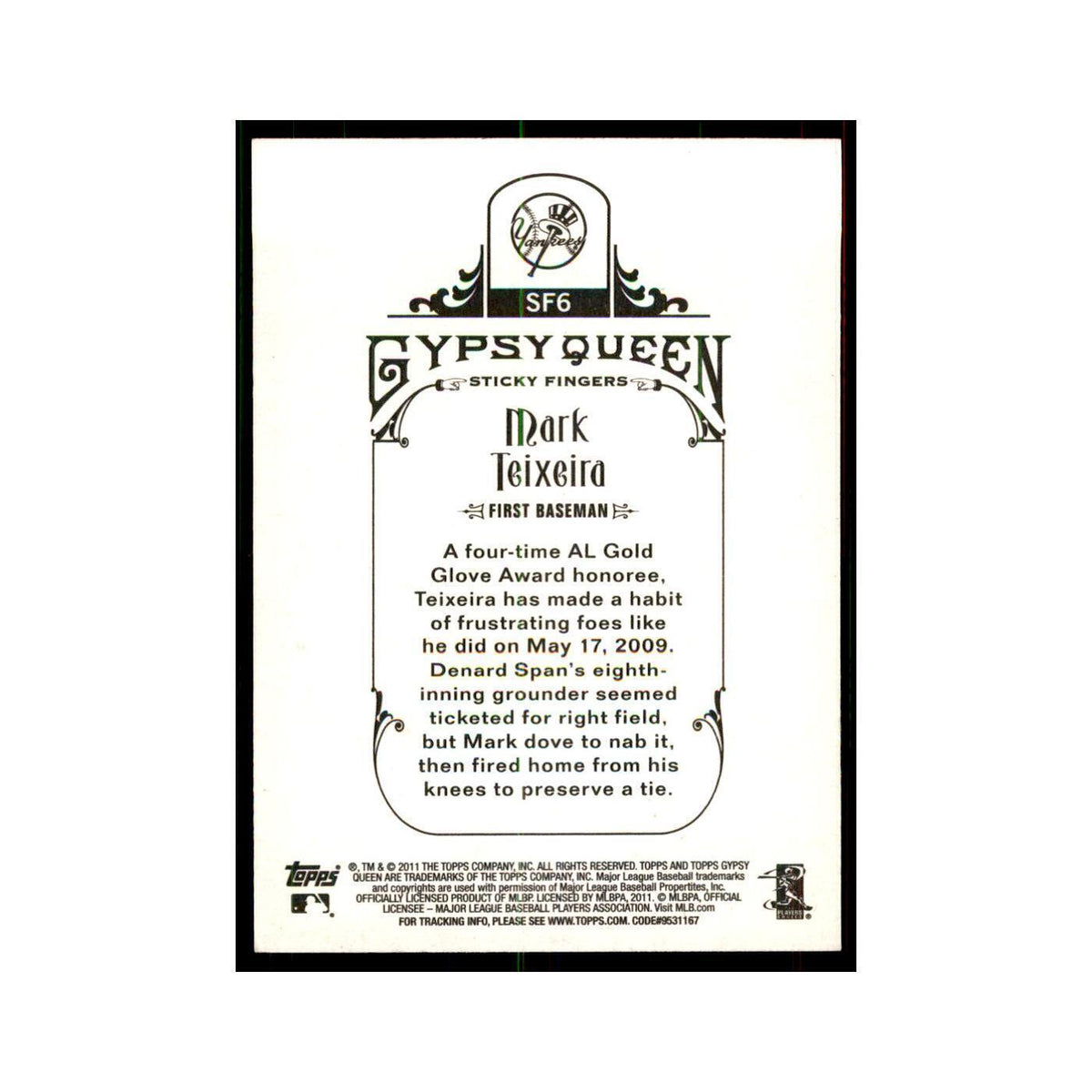 2011 Topps Gypsy Queen Mark Teixeira Baseball Cards #SF6