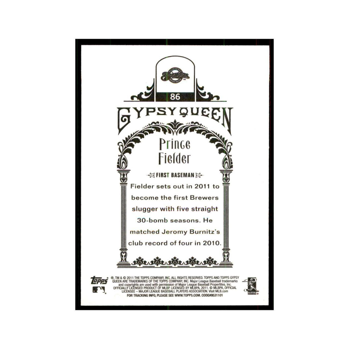 2011 Topps Gypsy Queen Prince Fielder Baseball Cards #86
