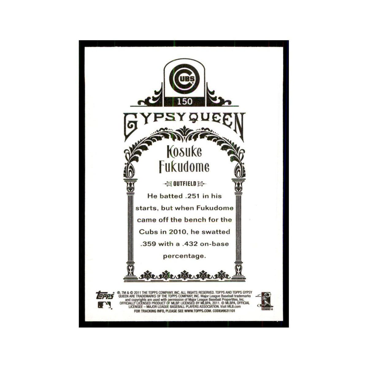 2011 Topps Gypsy Queen Kosuke Fukudome Baseball Cards #150