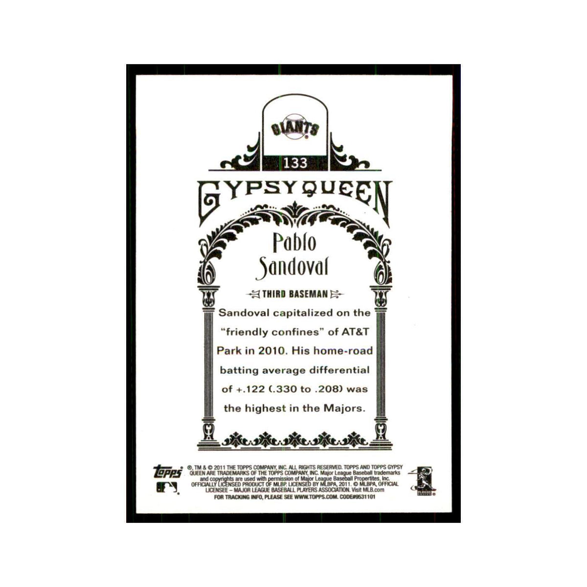 2011 Topps Gypsy Queen Pablo Sandoval Baseball Cards #133