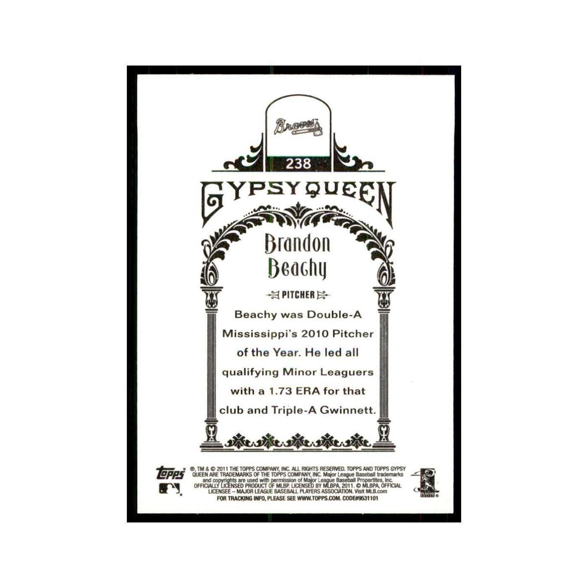 2011 Topps Gypsy Queen Brandon Beachy Baseball Cards #238