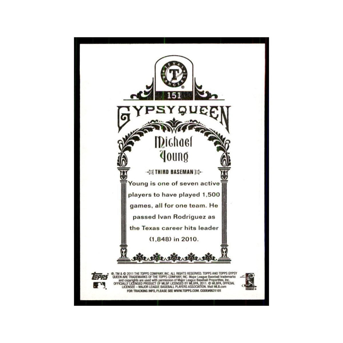 2011 Topps Gypsy Queen Michael Young Baseball Cards #151
