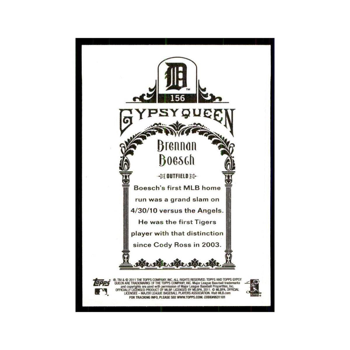 2011 Topps Gypsy Queen Brennan Boesch Baseball Cards #156