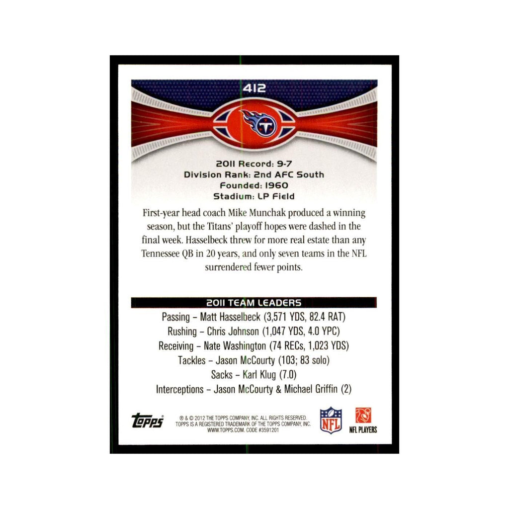 2013 Topps Tennessee Titans: Matt Hasselbeck Football Cards #412