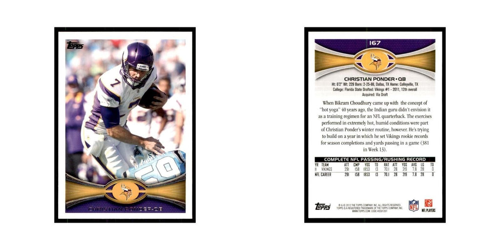 2012 Topps Christian Ponder Football Cards #167