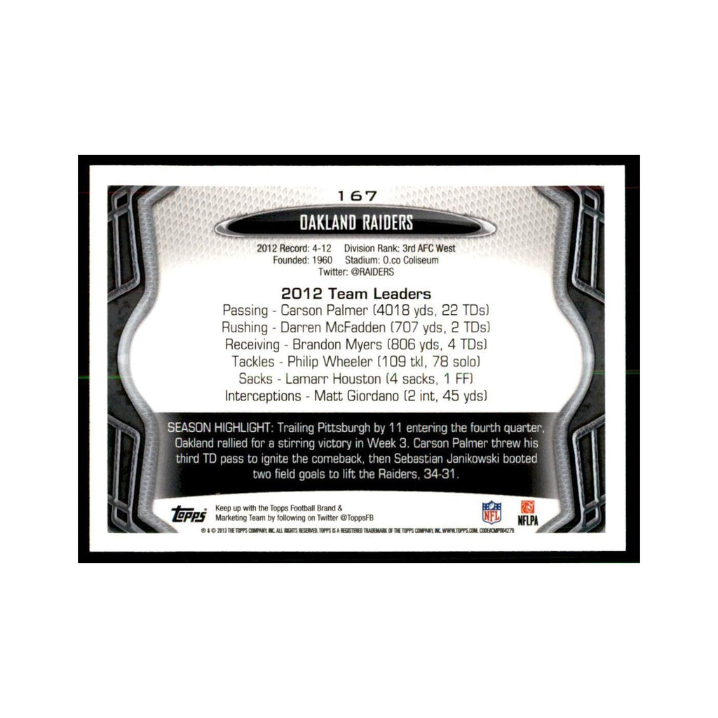 2013 Topps Oakland Raiders Football Cards #167