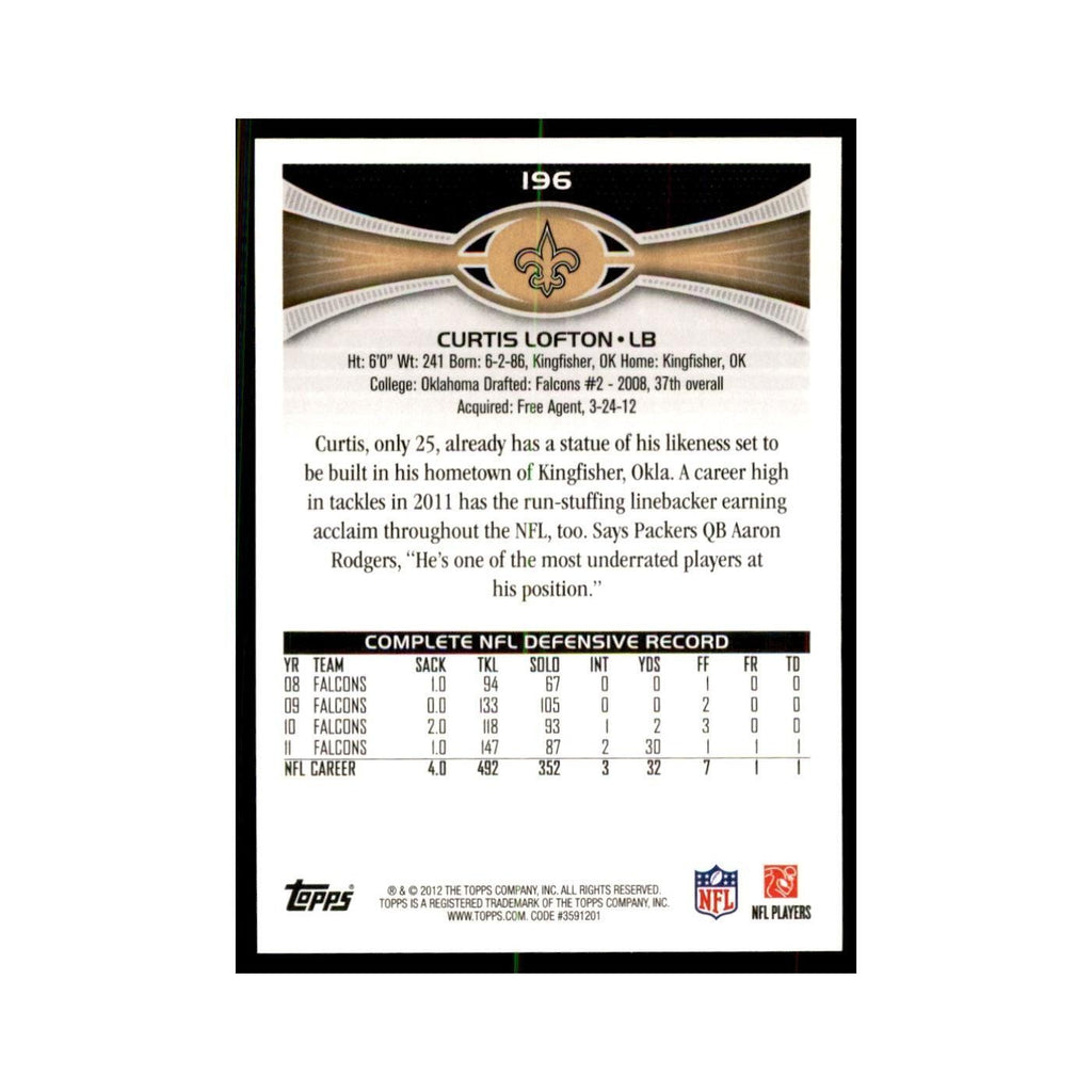 2012 Topps Curtis Lofton Football Cards #196