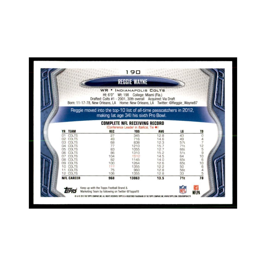 2013 Topps Reggie Wayne Football Cards #190