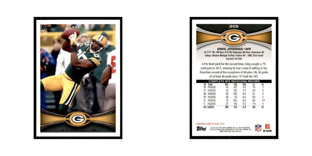 2012 Topps Greg Jennings Football Cards #205