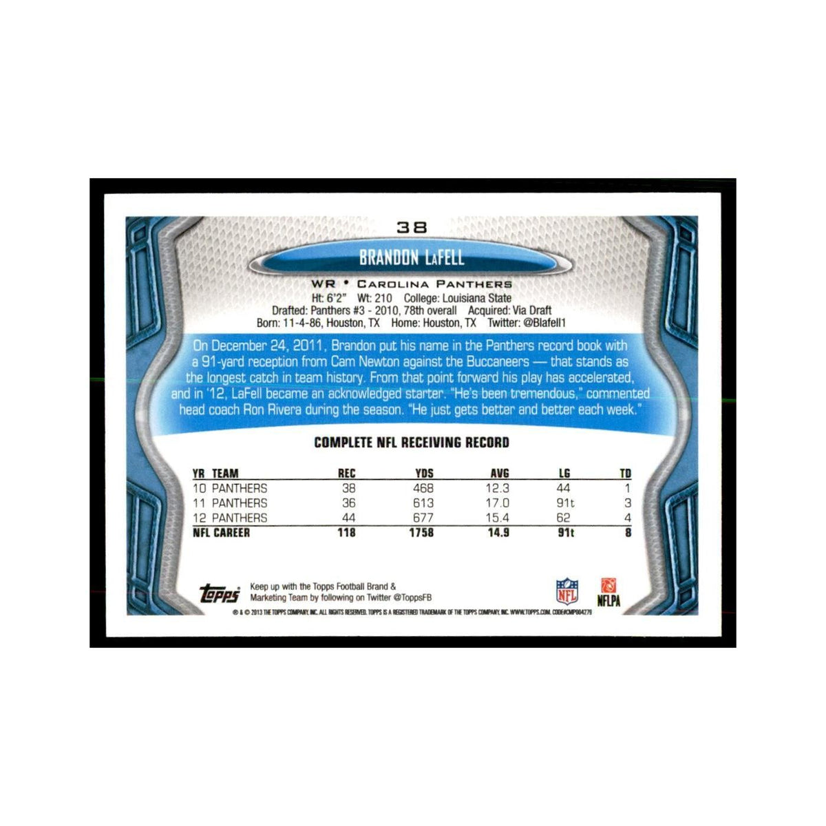 2013 Topps Brandon LaFell Football Cards #38