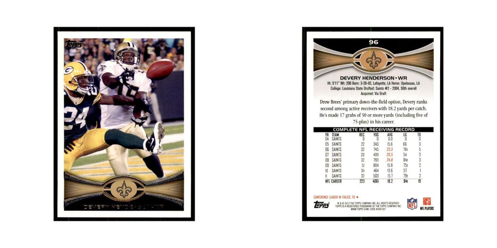 2012 Topps Devery Henderson Football Cards #96