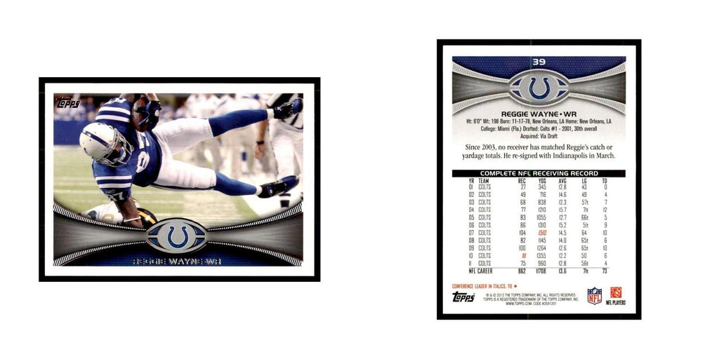 2012 Topps Reggie Wayne Football Cards #39