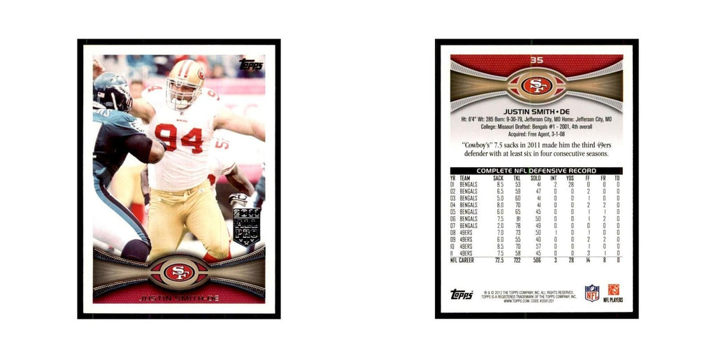 2012 Topps Justin Smith Football Cards #35